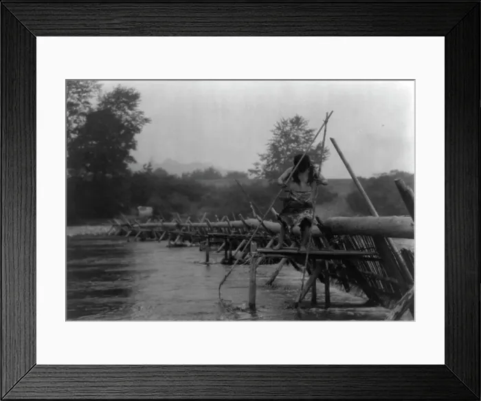 Framed Print : Fish-weir across Trinity River-Hupa, 1923. Creator: Edward Sheriff Curtis Framed Print : Fish-weir across Trinity River-Hupa, 1923. Creator: Edward Sheriff Curtis