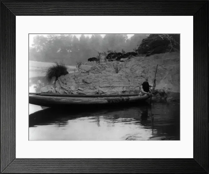 Framed Print : Fishing from canoe-Hupa, 1923. Creator: Edward Sheriff Curtis Framed Print : Fishing from canoe-Hupa, 1923. Creator: Edward Sheriff Curtis