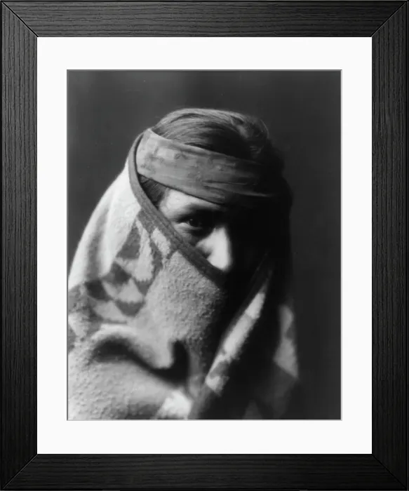 Framed Print : A Navaho [with blanket wrapped around head and shoulders], c1904. Creator: Edward Sheriff Curtis