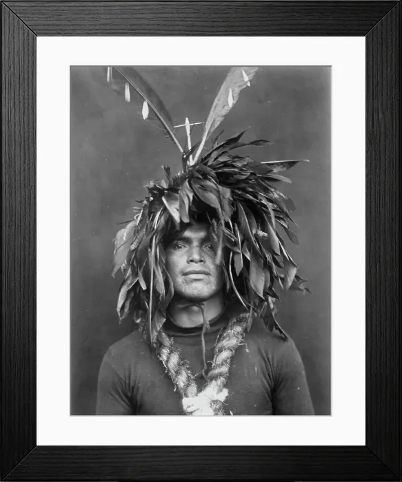 Framed Print : Warrior's feather head-dress-Cowichan, c1913. Creator: Edward Sheriff Curtis Framed Print : Warrior's feather head-dress-Cowichan, c1913. Creator: Edward Sheriff Curtis