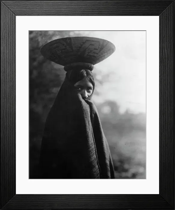 Framed Print : Maricopa girl, half-length portrait, standing, facing slightly right, wrapped in blanket... c1907. Creator: Edward Sheriff Curtis Framed Print : Maricopa girl, half-length portrait, standing, facing slightly right, wrapped in blanket... c1907. Creator: Edward Sheriff Curtis