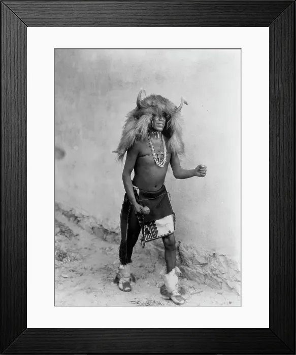 Framed Print : Sia buffalo dancer. Full-length, standing, facing right, c1926. Creator: Edward Sheriff Curtis Framed Print : Sia buffalo dancer. Full-length, standing, facing right, c1926. Creator: Edward Sheriff Curtis