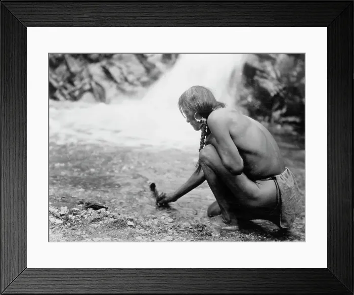 Framed Print : An offering at the waterfall-Nambe, 1927 Creator: Edward Sheriff Curtis Framed Print : An offering at the waterfall-Nambe, 1927 Creator: Edward Sheriff Curtis