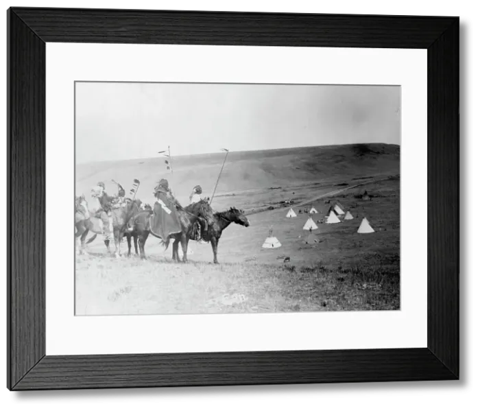 Framed Print : War party's farewell-Atsina, c1908. Creator: Edward Sheriff Curtis Framed Print : War party's farewell-Atsina, c1908. Creator: Edward Sheriff Curtis
