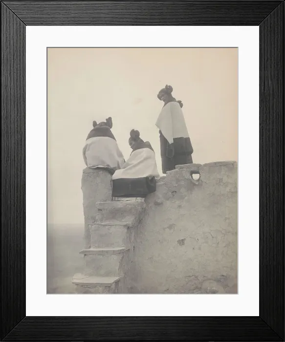 Framed Print : Three Hopi women at top of adobe steps, New Mexico, 1906, c1906. Creator: Edward Sheriff Curtis Framed Print : Three Hopi women at top of adobe steps, New Mexico, 1906, c1906. Creator: Edward Sheriff Curtis