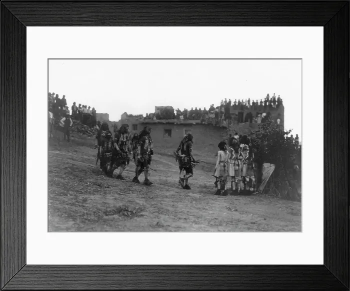 Framed Print : Snake dancers entering the plaza, c1905. Creator: Edward Sheriff Curtis Framed Print : Snake dancers entering the plaza, c1905. Creator: Edward Sheriff Curtis