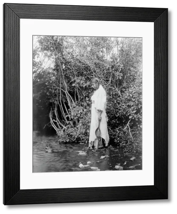 Framed Print : At the water's edge-Arikara, c1908. Creator: Edward Sheriff Curtis Framed Print : At the water's edge-Arikara, c1908. Creator: Edward Sheriff Curtis