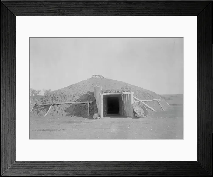 Framed Print : Mandan earthen lodge, c1908. Creator: Edward Sheriff Curtis Framed Print : Mandan earthen lodge, c1908. Creator: Edward Sheriff Curtis