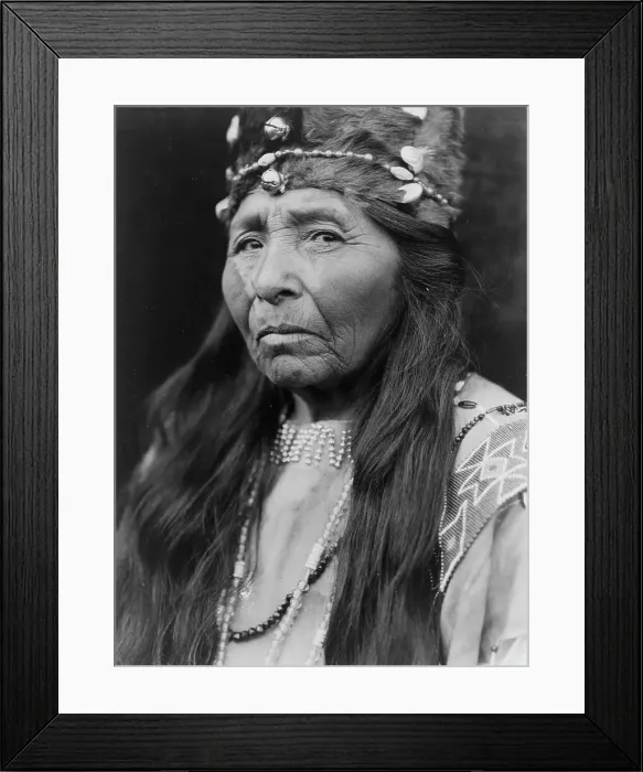 Framed Print : Klamath woman, head-and-shoulders portrait, facing left, c1923. Creator: Edward Sheriff Curtis Framed Print : Klamath woman, head-and-shoulders portrait, facing left, c1923. Creator: Edward Sheriff Curtis
