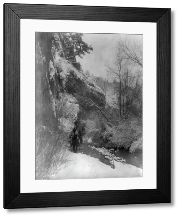 Framed Print : Passing the cliff-Apsaroke, c1908. Creator: Edward Sheriff Curtis Framed Print : Passing the cliff-Apsaroke, c1908. Creator: Edward Sheriff Curtis