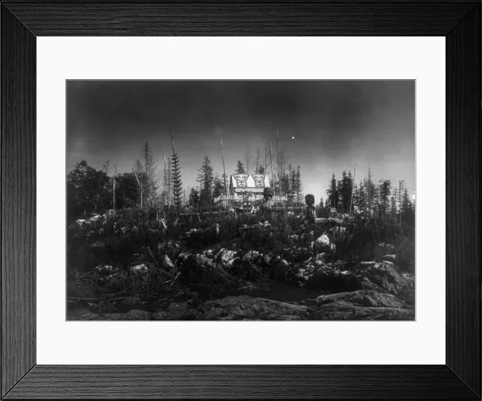 Framed Print : Mamalelekala chief's mortuary house, c1914. Creator: Edward Sheriff Curtis Framed Print : Mamalelekala chief's mortuary house, c1914. Creator: Edward Sheriff Curtis