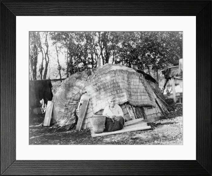 Framed Print : Klamath tule hut, c1923. Creator: Edward Sheriff Curtis Framed Print : Klamath tule hut, c1923. Creator: Edward Sheriff Curtis
