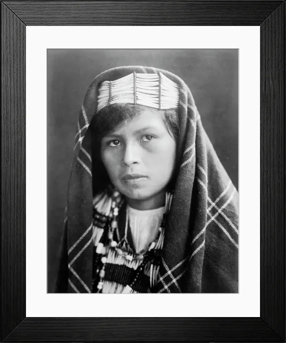 Framed Print : Quinault female head-and-shoulders portrait, facing slightly left, c1913. Creator: Edward Sheriff Curtis Framed Print : Quinault female head-and-shoulders portrait, facing slightly left, c1913. Creator: Edward Sheriff Curtis