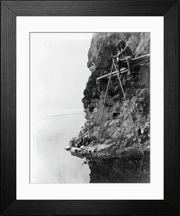 Framed Print : Fishing platform on Trinity River-Hupa, c1923. Creator: Edward Sheriff Curtis Framed Print : Fishing platform on Trinity River-Hupa, c1923. Creator: Edward Sheriff Curtis