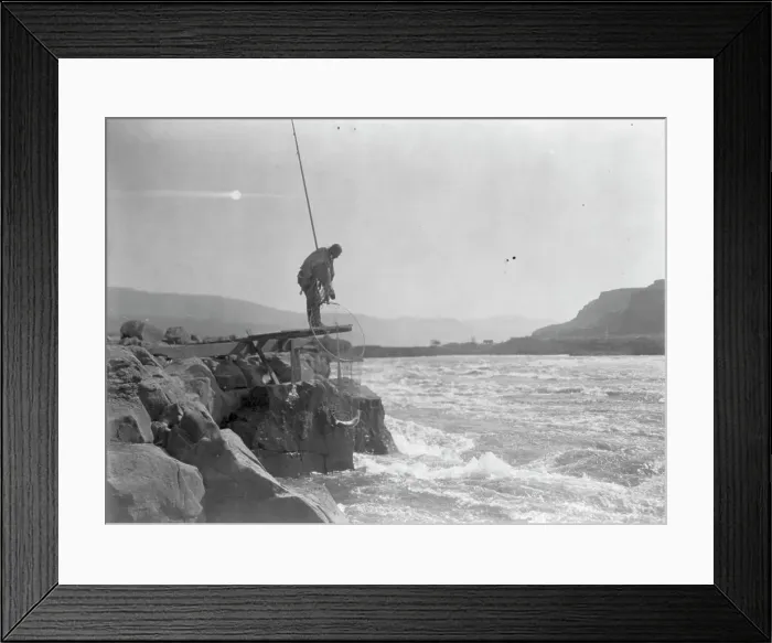 Framed Print : Wishham (i.e. Wishram) fishing platform, c1910. Creator: Edward Sheriff Curtis Framed Print : Wishham (i.e. Wishram) fishing platform, c1910. Creator: Edward Sheriff Curtis