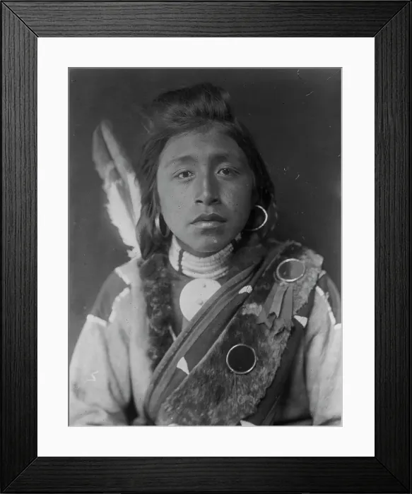 Framed Print : Kashhila-Wishham. Male Chinookan Indian, head-and-shoulders portrait, facing front... c1910. Creator: Edward Sheriff Curtis Framed Print : Kashhila-Wishham. Male Chinookan Indian, head-and-shoulders portrait, facing front... c1910. Creator: Edward Sheriff Curtis
