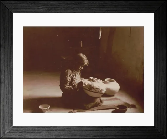 Framed Print : Nunipayo [i.e. Nampeyo] decorating pottery, c1900. Creator: Edward Sheriff Curtis