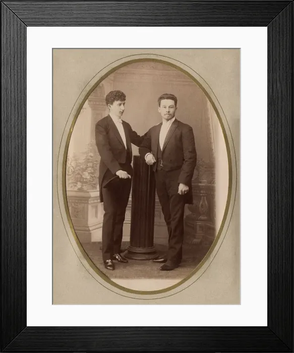 Framed Print : Two young men in civilian suits, 1892. Creator: Bogdanovich Framed Print : Two young men in civilian suits, 1892. Creator: Bogdanovich