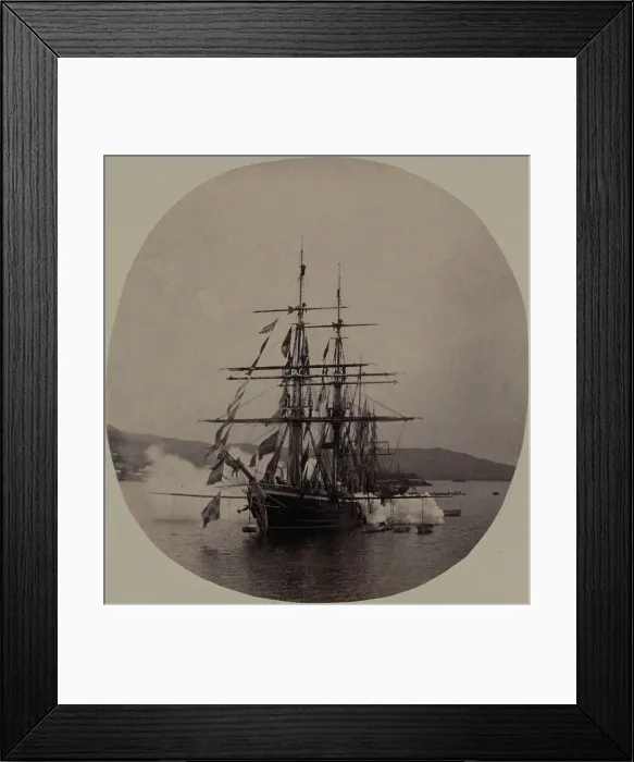 Framed Print : The Clipper Ship Razboinik During a Gun Salute, 22 July 1889, 1889. Creator: Unknown Framed Print : The Clipper Ship Razboinik During a Gun Salute, 22 July 1889, 1889. Creator: Unknown