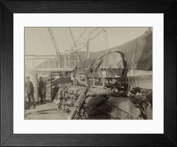 Framed Print : The Left Side of the Quarterdeck with Cargo for the Anadyr Expedition, 1889. Creator: Unknown Framed Print : The Left Side of the Quarterdeck with Cargo for the Anadyr Expedition, 1889. Creator: Unknown