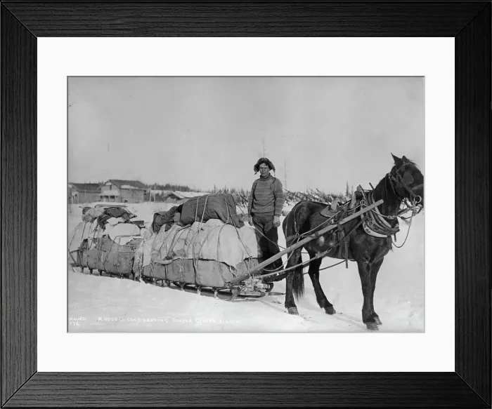 Framed Print : Taking a government load to Copper Center, between c1900 and c1930. Creator: Hunt, Phinney S Framed Print : Taking a government load to Copper Center, between c1900 and c1930. Creator: Hunt, Phinney S