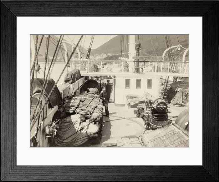 Framed Print : The Right Side of the Quarterdeck with Cargo for the Anadyr Expedition, 1889. Creator: Unknown Framed Print : The Right Side of the Quarterdeck with Cargo for the Anadyr Expedition, 1889. Creator: Unknown
