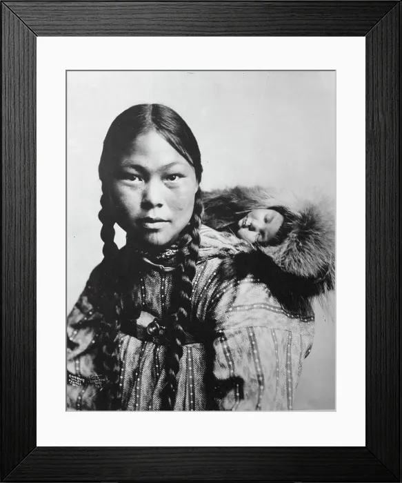 Framed Print : Eskimo mother with child on back, c1906. Creator: Lomen Brothers Framed Print : Eskimo mother with child on back, c1906. Creator: Lomen Brothers