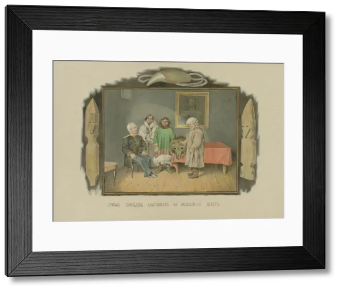Framed Print : Oath ritual of the Samoyed-heathens on a bear hide, 1862-1887. Creator: Mikhail Znamensky Framed Print : Oath ritual of the Samoyed-heathens on a bear hide, 1862-1887. Creator: Mikhail Znamensky