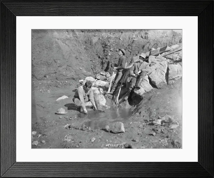 Framed Print : Men panning gold, between c1900 and 1927. Creator: Lomen Brothers Framed Print : Men panning gold, between c1900 and 1927. Creator: Lomen Brothers