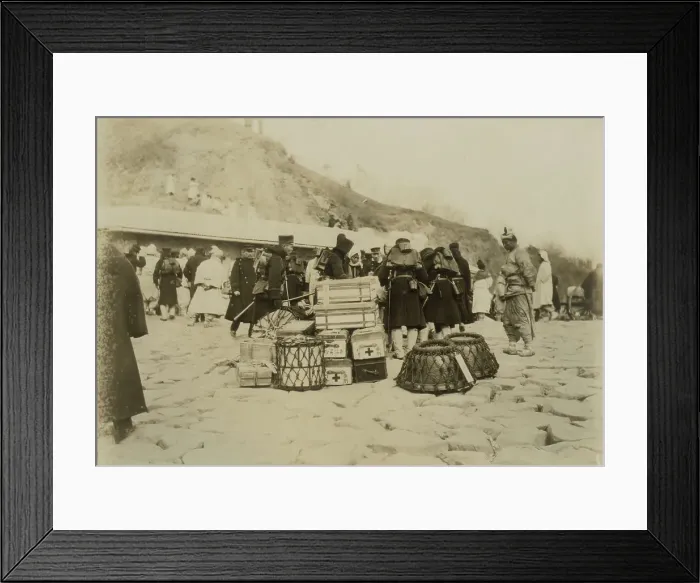 Framed Print : Japanese Hospital Corps landing medical and surgical supplies at Chemulpo, c1904. Creator: Robert Lee Dunn Framed Print : Japanese Hospital Corps landing medical and surgical supplies at Chemulpo, c1904. Creator: Robert Lee Dunn