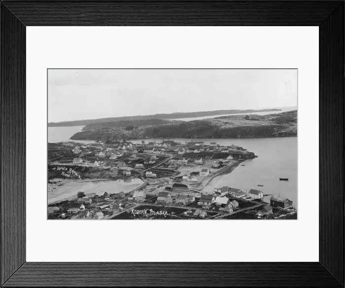 Framed Print : Aerial view of Kodiak, between c1900 and c1930. Creator: Lomen Brothers Framed Print : Aerial view of Kodiak, between c1900 and c1930. Creator: Lomen Brothers