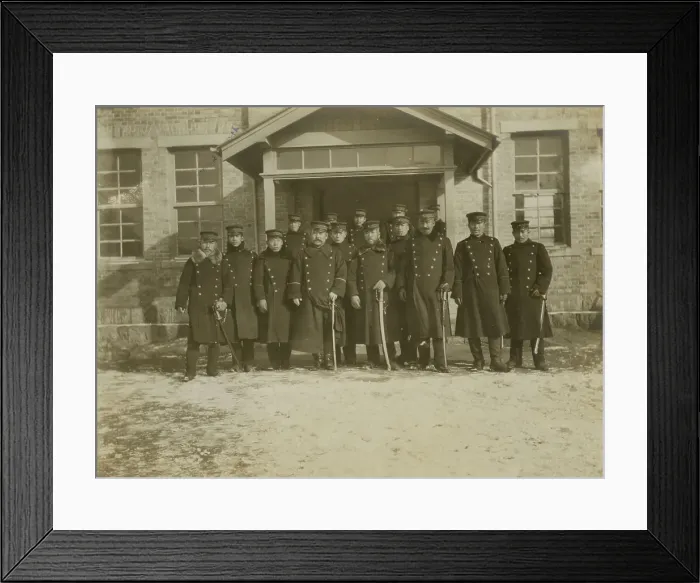 Framed Print : Group of Japanese officers in front of legation at Chemulpo, 1904. Creator: Robert Lee Dunn Framed Print : Group of Japanese officers in front of legation at Chemulpo, 1904. Creator: Robert Lee Dunn