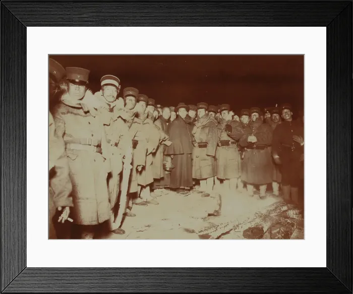 Framed Print : Flashlight - Jap soldiers at Chemulpo, after naval battle, standing around bonfire, c1904. Creator: Robert Lee Dunn Framed Print : Flashlight - Jap soldiers at Chemulpo, after naval battle, standing around bonfire, c1904. Creator: Robert Lee Dunn
