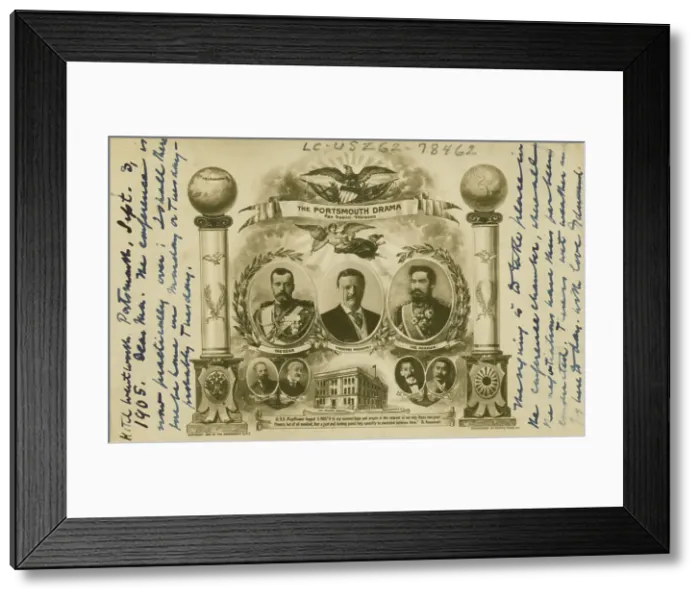 Framed Print : Postcard celebrating the signing of the Portsmouth Peace Treaty, c1905. Creator: Edmund Noble Framed Print : Postcard celebrating the signing of the Portsmouth Peace Treaty, c1905. Creator: Edmund Noble