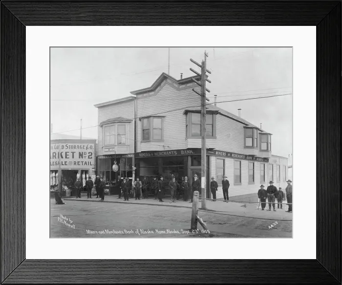 Framed Print : Miners and Merchants Bank of Alaska, 1905. Creator: Frank H. Nowell Framed Print : Miners and Merchants Bank of Alaska, 1905. Creator: Frank H. Nowell