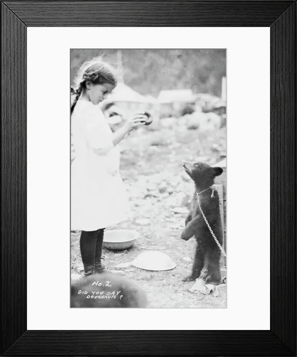 Framed Print : Girl and bear cub, between c1900 and 1916. Creator: Unknown Framed Print : Girl and bear cub, between c1900 and 1916. Creator: Unknown