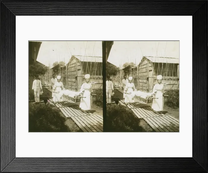 Framed Print : Japanese nurses carrying a patient on a stretcher, c1905. Creator: Underwood & Underwood. Japanese nurses carrying a patient on a stretcher, c1905. Creator: Underwood & Underwood Framed Print : Japanese nurses carrying a patient on a stretcher, c1905. Creator: Underwood & Underwood. Japanese nurses carrying a patient on a stretcher, c1905. Creator: Underwood & Underwood