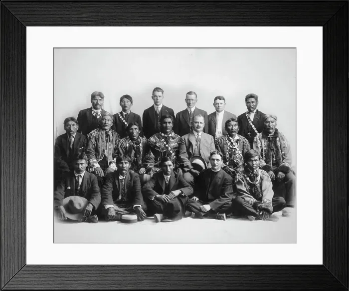 Framed Print : Judge James Wickersham in council with Indian chiefs, between 1900 and 1907. Creator: Unknown Framed Print : Judge James Wickersham in council with Indian chiefs, between 1900 and 1907. Creator: Unknown