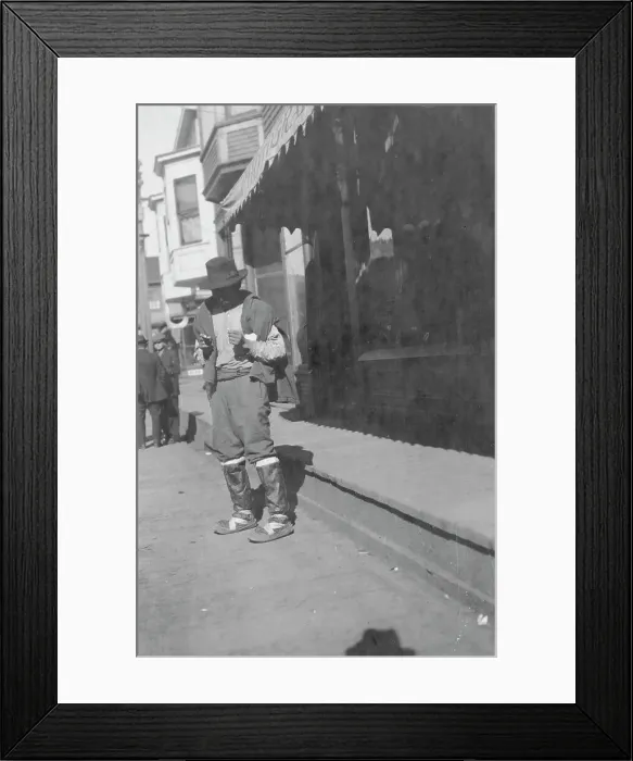Framed Print : Man outside store, between c1900 and 1916. Creator: Unknown Framed Print : Man outside store, between c1900 and 1916. Creator: Unknown