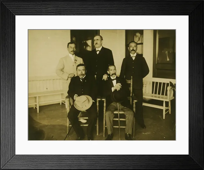 Framed Print : Japanese envoys Kogoro Takhira (seated, left), Jutaro¯ Komura (seated, right) with two staff...1905 Creator: Unknown Framed Print : Japanese envoys Kogoro Takhira (seated, left), Jutaro¯ Komura (seated, right) with two staff...1905 Creator: Unknown