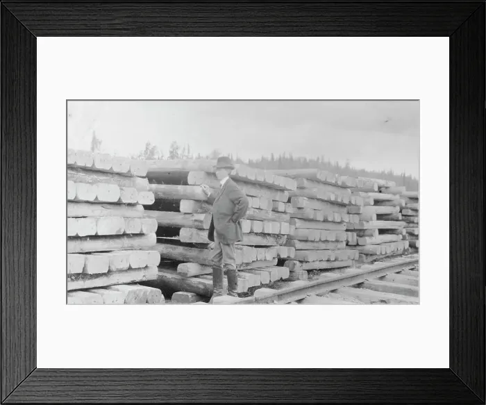 Framed Print : Frank G. Carpenter standing by railroad ties, between c1900 and 1916. Creator: Unknown Framed Print : Frank G. Carpenter standing by railroad ties, between c1900 and 1916. Creator: Unknown