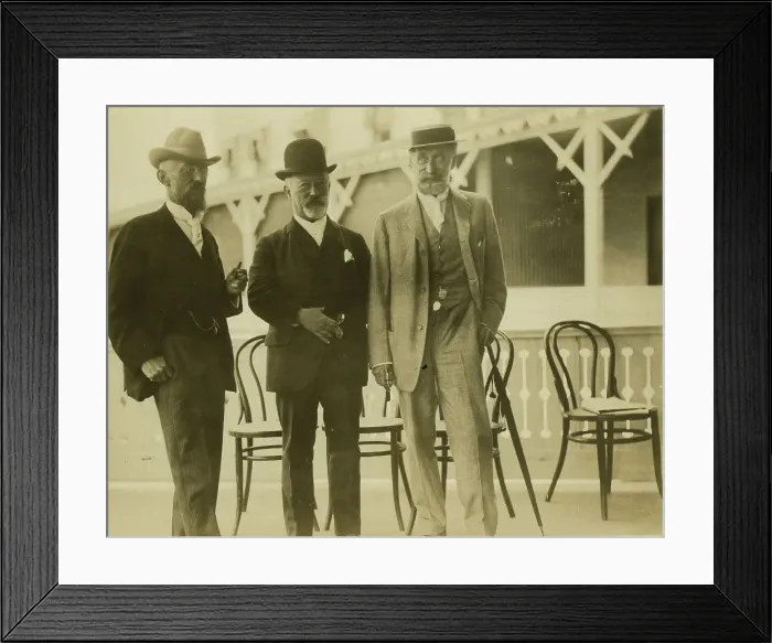 Framed Print : Three men, probably journalists, full-length portrait, facing front, 1905. Creator: Unknown Framed Print : Three men, probably journalists, full-length portrait, facing front, 1905. Creator: Unknown