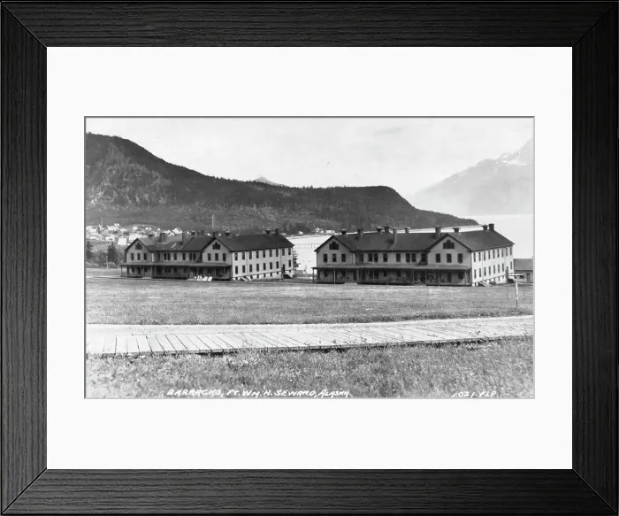 Framed Print : Barracks at Ft. Wm. H. Seward, between c1900 and c1930. Creator: Unknown Framed Print : Barracks at Ft. Wm. H. Seward, between c1900 and c1930. Creator: Unknown