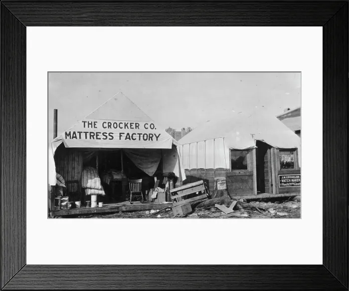 Framed Print : The Crocker Co. Mattress Factory, between c1900 and c1930. Creator: Unknown Framed Print : The Crocker Co. Mattress Factory, between c1900 and c1930. Creator: Unknown