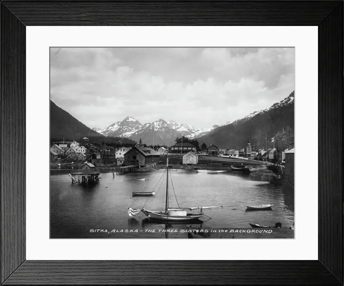 Framed Print : Three Sisters Mts. (background), between c1900 and c1930. Creator: Unknown Framed Print : Three Sisters Mts. (background), between c1900 and c1930. Creator: Unknown