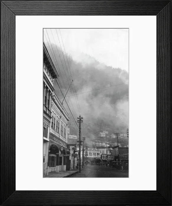 Framed Print : Clouds descending into the main street, between c1900 and 1923. Creator: Unknown Framed Print : Clouds descending into the main street, between c1900 and 1923. Creator: Unknown
