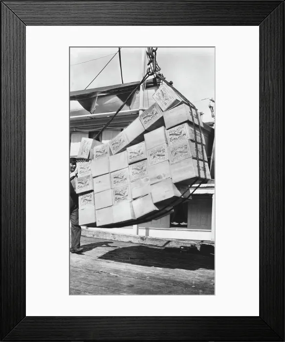 Framed Print : Loading boxes of salmon Petersburg, between c1900 and c1930. Creator: Unknown Framed Print : Loading boxes of salmon Petersburg, between c1900 and c1930. Creator: Unknown