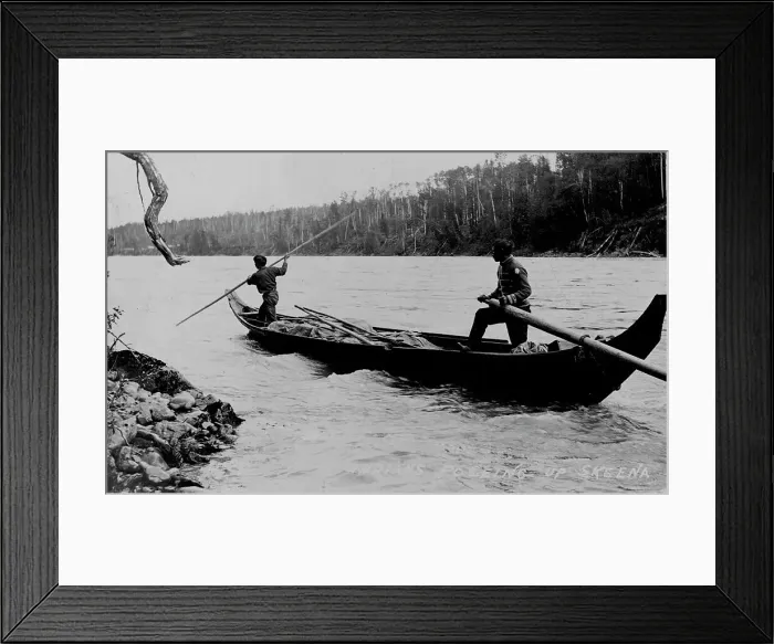 Framed Print : Indians poling up the Skeena River, between c1900 and c1930. Creator: Unknown Framed Print : Indians poling up the Skeena River, between c1900 and c1930. Creator: Unknown