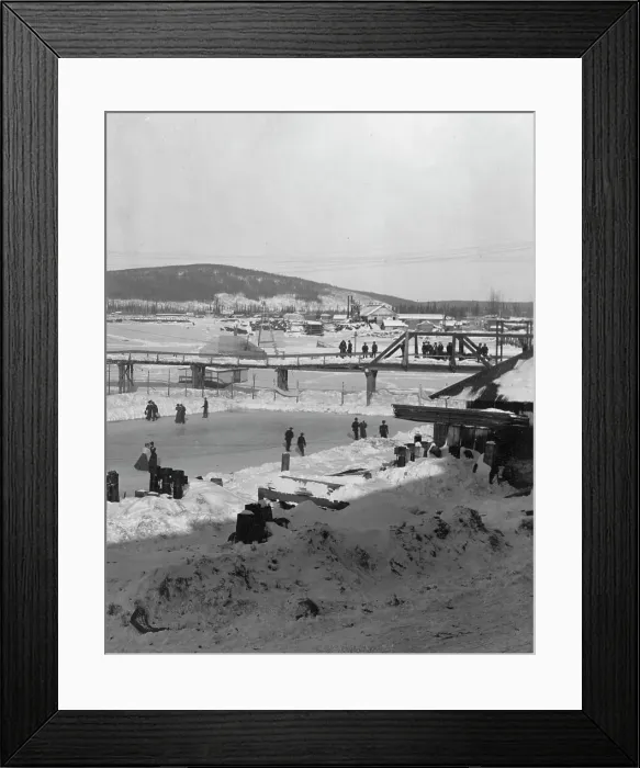 Framed Print : Winter bridge over river, between c1900 and c1930. Creator: Unknown Framed Print : Winter bridge over river, between c1900 and c1930. Creator: Unknown