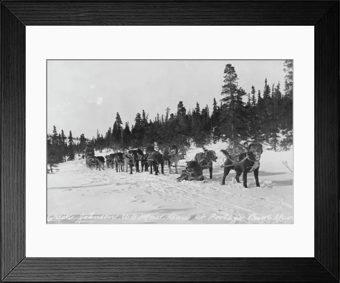 Framed Print : Erick Johnson with U.S. mail team, between c1900 and 1927. Creator: Unknown Framed Print : Erick Johnson with U.S. mail team, between c1900 and 1927. Creator: Unknown